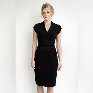 Sandra Angelozzi - Black V-neck shift dress with black lace & velvet band